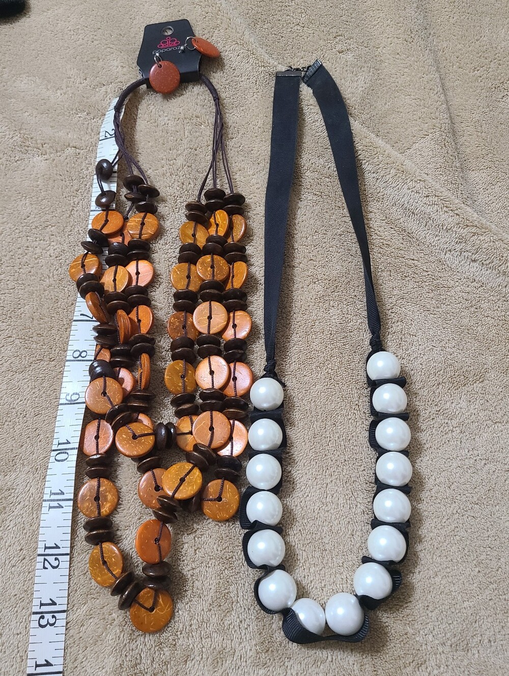 Paparazzi Orange & Brown Round Statement Necklaces - Faux Pearl Necklace